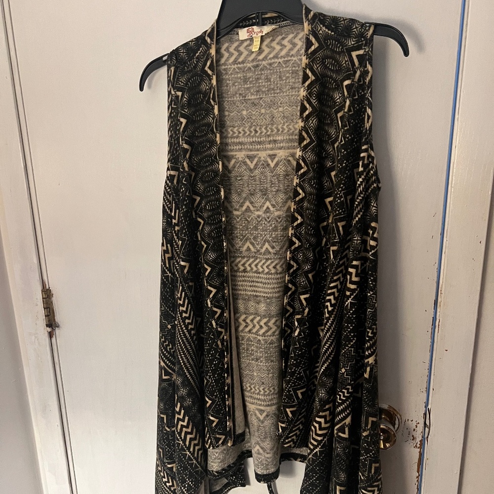 Azteca Cream and Black Vest with Waist Tie
